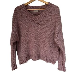 Maude Vivante Lavender Purple Chunky Knit V-Neck Sweater, Small